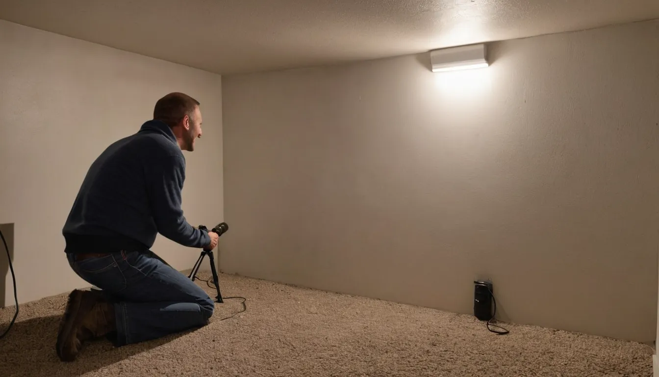 A provider checking a basement corner for signs of pests in the Westminster area